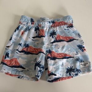 Abercrombie & Fitch Light Blue Swim Shorts with Coral & Navy Island Print